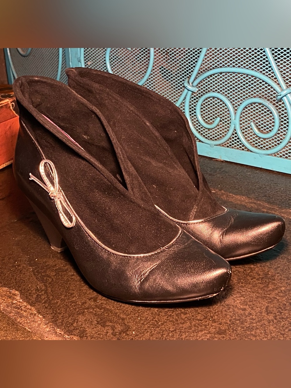 Irregular Choice Poetic License wedge heels,black leather/silver bow,collar,7 - Picture 6 of 14